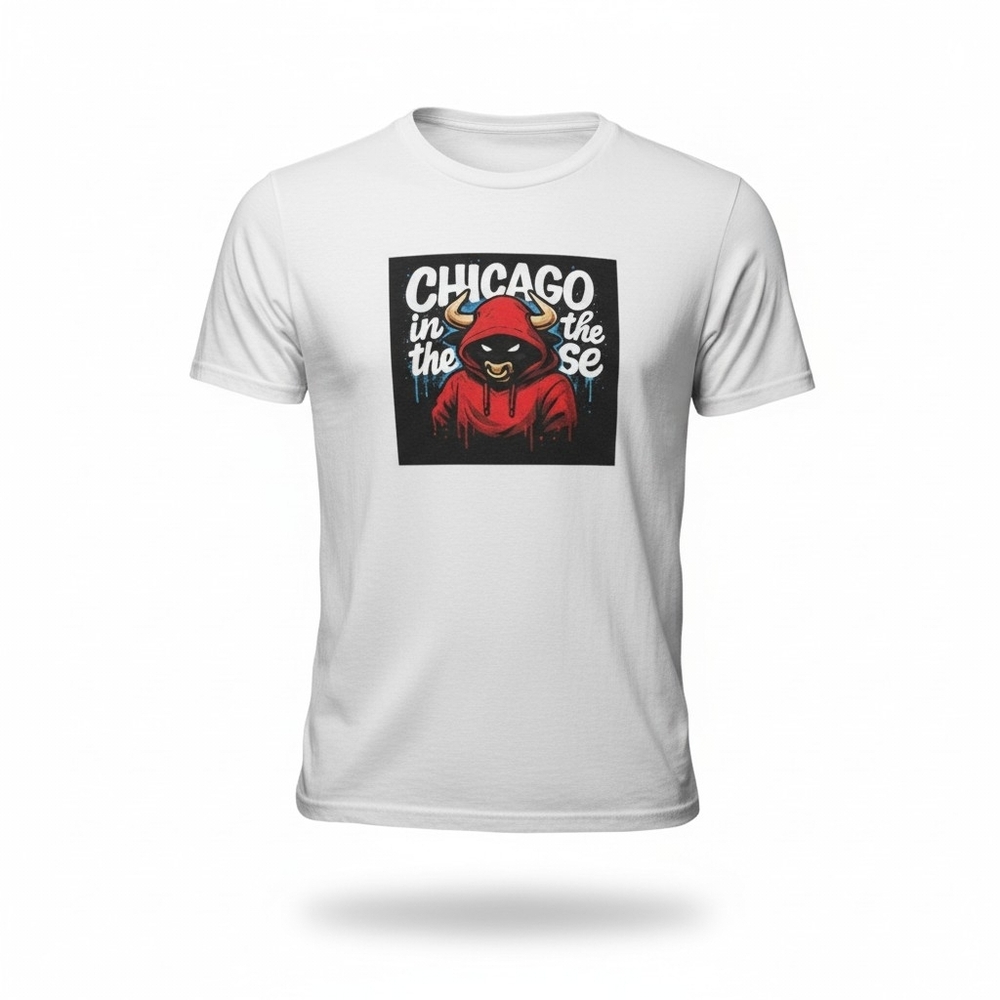 Chicago Hoodie Graphic Tee - White with Red Accent